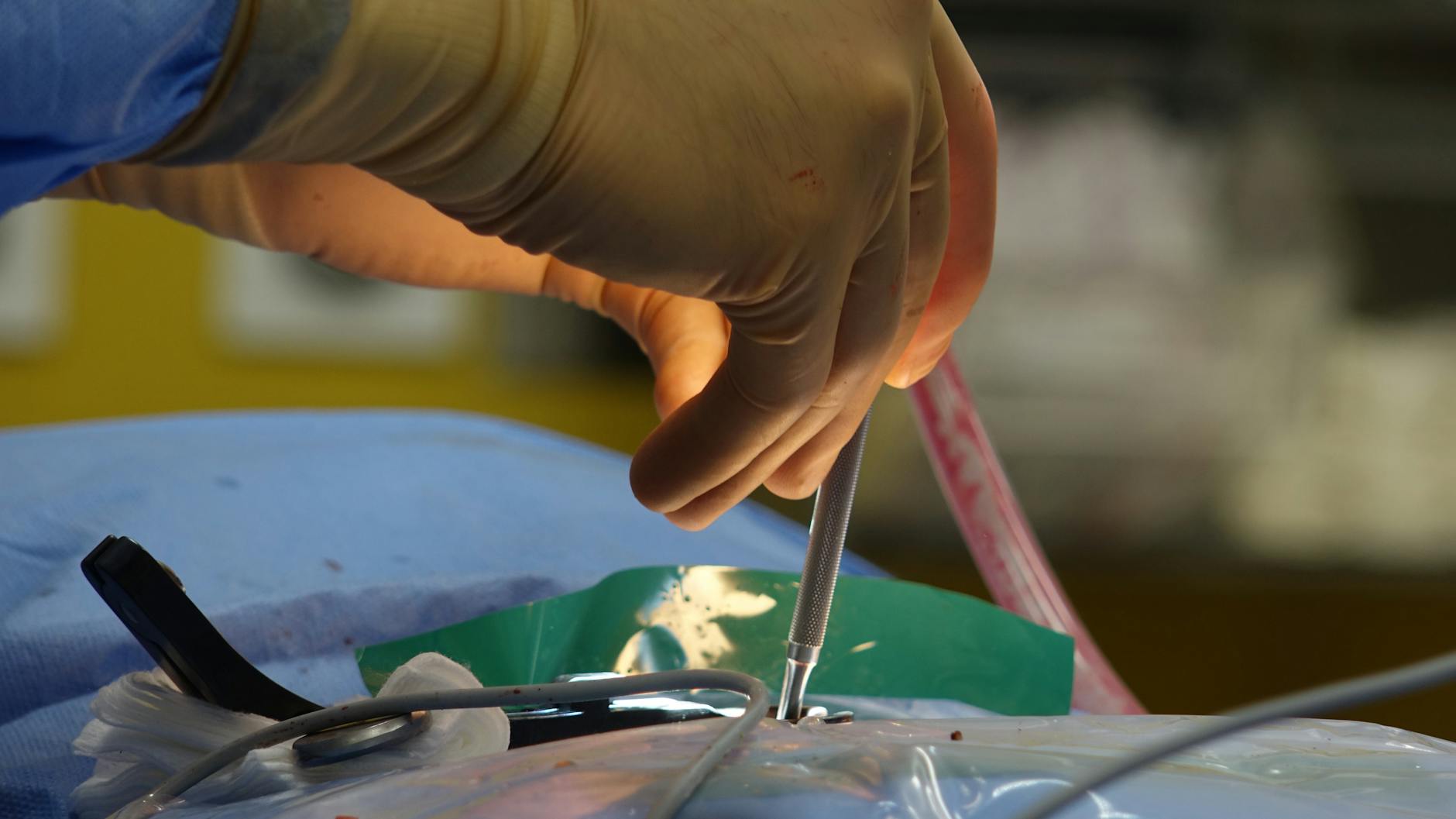 close up of surgical procedure in operating room
